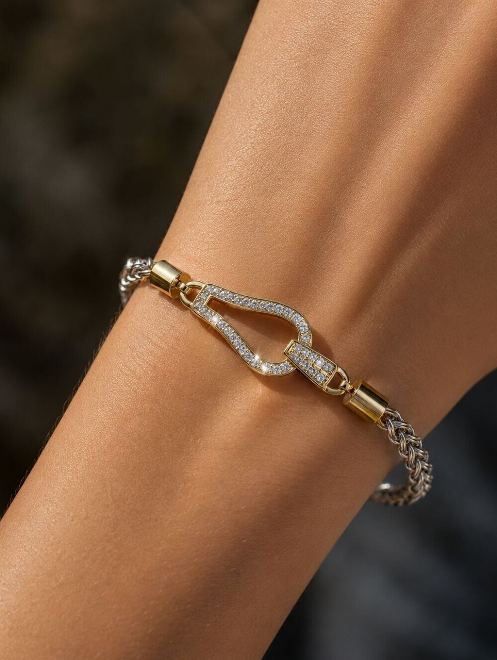 Gold & Silver Pavé Clasp Chain Bracelet - Man & Women Jewelry